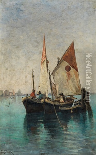 Fishing Boats In The Lagoon Of Venice Oil Painting - Leontine (Lea) von Littrow