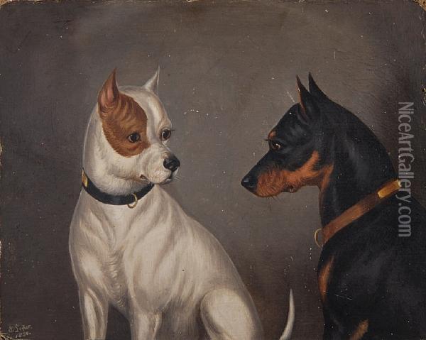 Two Terriers Oil Painting - Edwin Loder