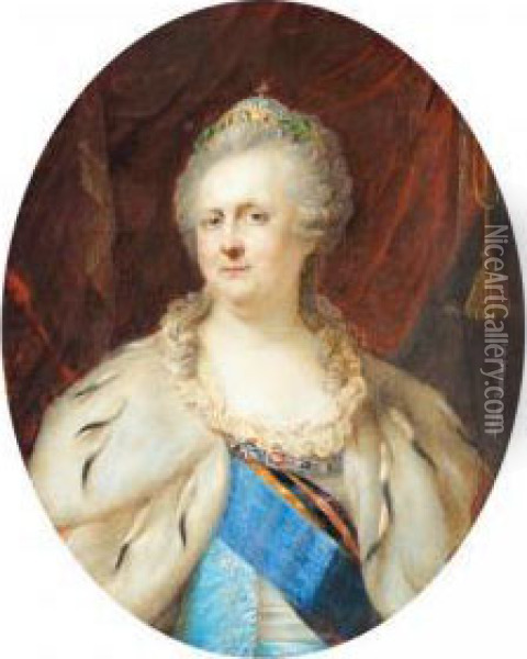 A Fine Portrait Miniature Of Catherine The Great After The 1793 Original By Johann Baptist Lampi Oil Painting - Alois Gustav Rockstuhl