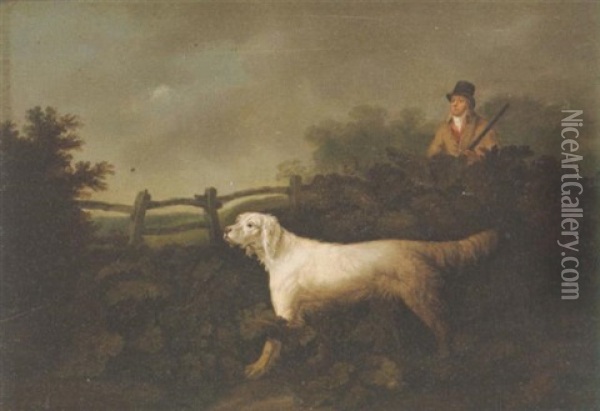 A White Setter And A Sportsman Oil Painting - Philipp Reinagle