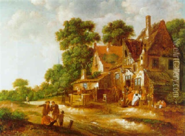 Feiernde Bauern Vor Einem Wirtshaus Oil Painting - Thomas Heeremans