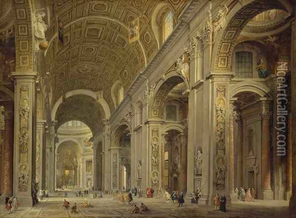 Interior of St Peter's in Rome Oil Painting - Giovanni Paolo Pannini