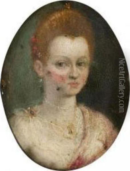 Portrait Of A Courtesan, Head And Shoulders, Wearing A White Chemise And A Pink Mantle Oil Painting - Lavinia Fontana