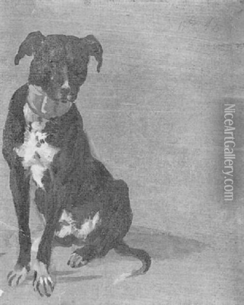 Schwarzer Hund Mit Breitem Halsband, Sitzend Oil Painting - Wilhelm Alexander Wolfgang von Kobell