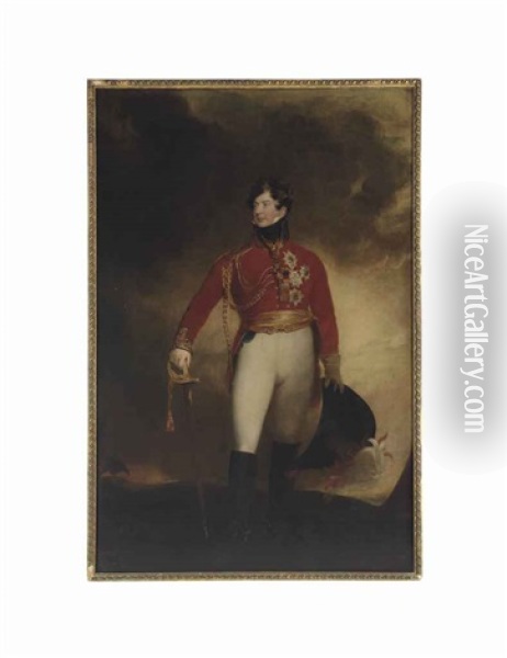 Portrait Of The Prince Regent, Later George Iv (1762-1830), Full-length, In Military Uniform, His Right Hand Resting On The Hilt Of His Sword Oil Painting - Thomas Lawrence