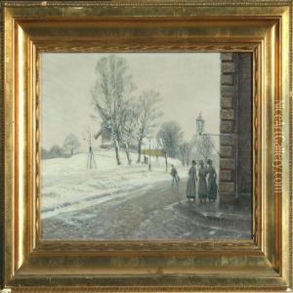 Winter Scenery From Odense Oil Painting - Tom Petersen