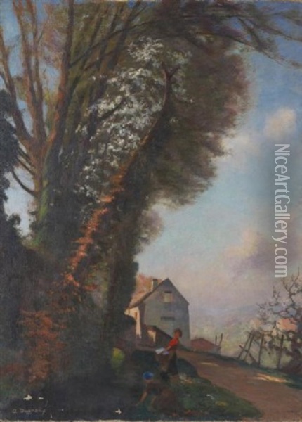 Lavandieres Devant Le Ru Oil Painting - Albert Marie (Adolphe) Dagnaux