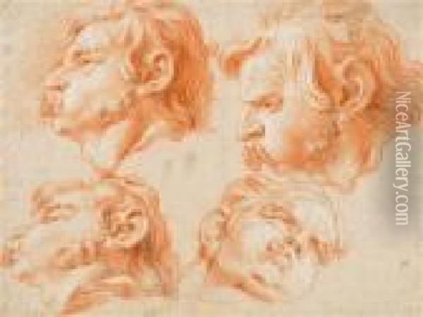 Vier Kopfstudieneines Pustenden Mannes Oil Painting - Peter Paul Rubens