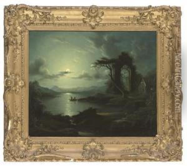 Fishing By The Full Moon Oil Painting - Abraham Pether