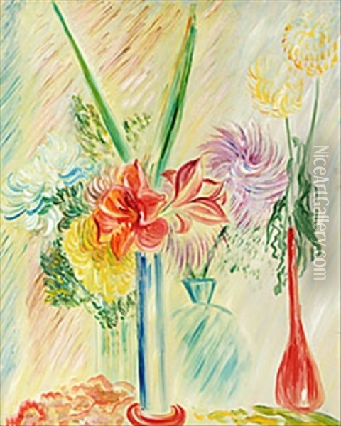 Blomsterstilleben Med Chrysanthemum Oil Painting - Sigrid (Maria) Hjerten