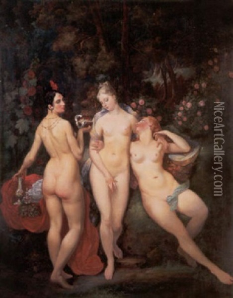 The Three Graces Oil Painting - Jules Joseph Guillaume Bourdet