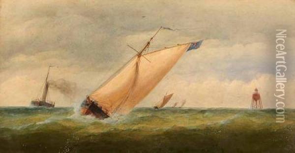 Shipping At Sea By A Buoy Oil Painting - Taylor Charles