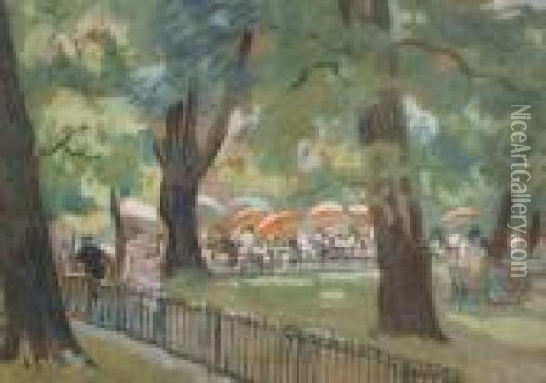 A Parkland Caf Oil Painting - George Leslie Hunter