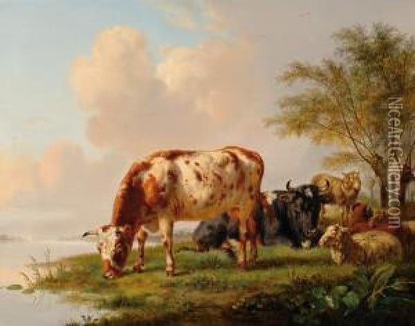 Landscape With Cows Andsheep Oil Painting - Pieter Gerardus Van Os