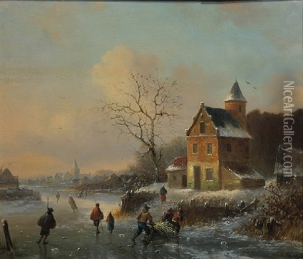 Winter In Holland Oil Painting - Barend Cornelis Koekkoek