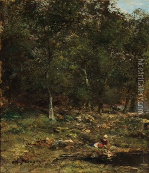Laundry Day Oil Painting - Charles Emile Jacque