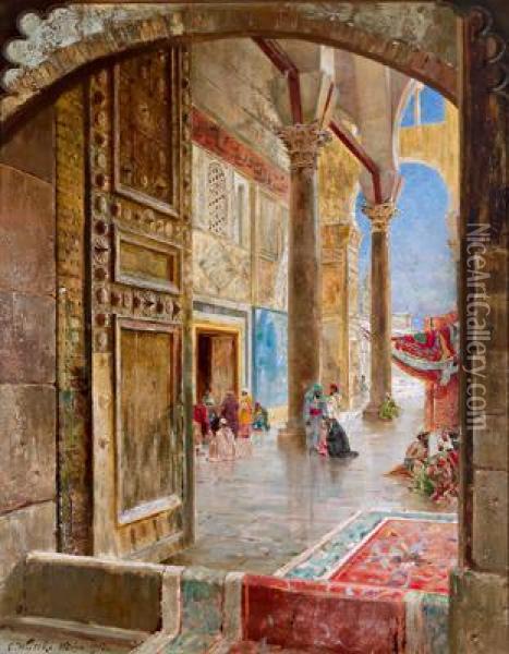 Bab Scherun, Das Ostliche Thor Der Grosen Omajaden Moschee In Damaskus Oil Painting - Carl Wuttke