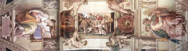 The seventh bay of the ceiling 1508-12 Oil Painting - Michelangelo Buonarroti