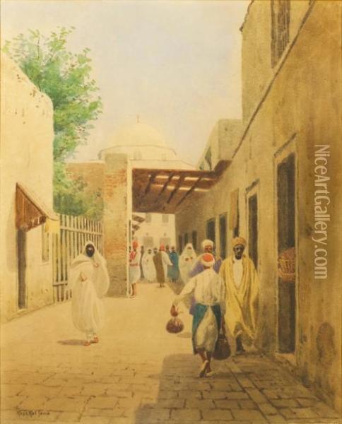 Rue Animee A Tunis Oil Painting - Jeno, Eugene Koszkol
