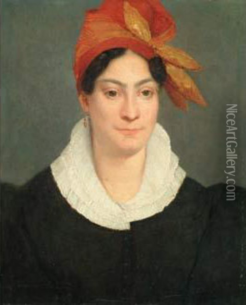 Portrait De Femme Au Foulard Oil Painting - Marie Guilhelmine Benoist