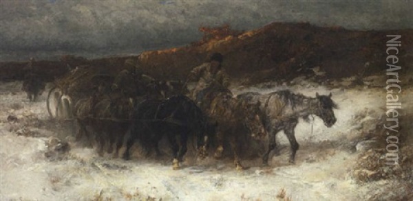 Wallachische Bauern Mit Einem Pferdefuhrwerk Oil Painting - Adolf Schreyer