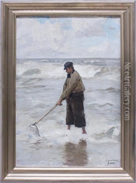 Krabbenfischer In Der Meeresbrandung Am Strand Oil Painting - Olof August Andreas Jernberg