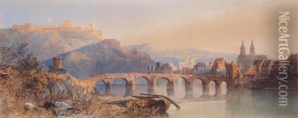 Die Alte Moselbrucke In Koblenz Und Ehrenbreitstein Oil Painting - Edward M. Richardson