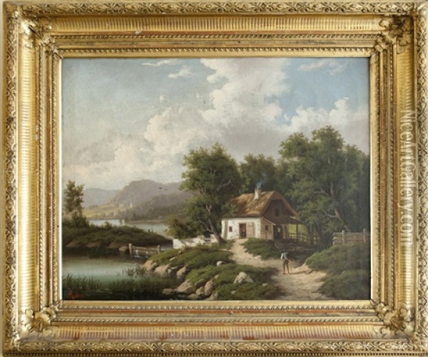 Paysage De Campagne Avec Chaumiere Oil Painting - Albert von Keller