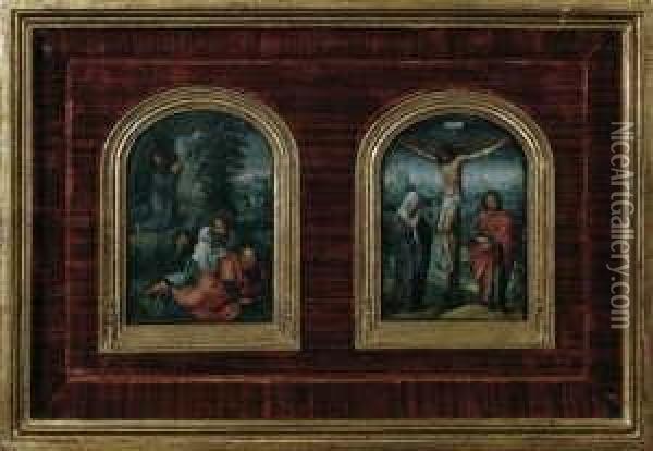 Zwei Gemalde (diptychon). 1. 
Christus Und Die Schlafenden Junger Am Olberg. 2. Die Kreuzigung 
Christi. Oil Painting - Marcellus Coffermans
