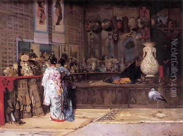 At the Japanese Market Oil Painting - Edouard Castres