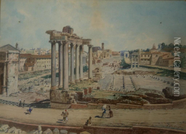 The Forum Romanum, Rome Oil Painting - Adelchi De Grossi