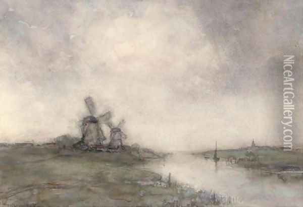 Polder landscape with windmills Oil Painting - Jan Hendrik Weissenbruch