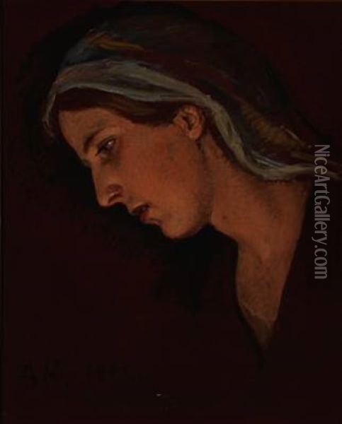 Madonna (study For Altarpiece) Oil Painting - Axel Theofilus Helsted