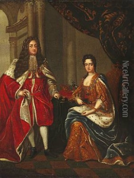 Portrait Of Queen Anne Of England And George Prince Of Denmark Oil Painting - Charles Boit