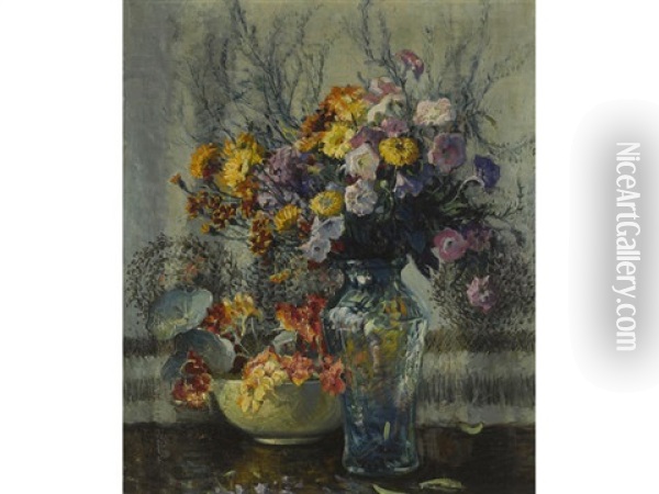 Still Life With Flowers Oil Painting - Matilda (Van Wyck) Browne