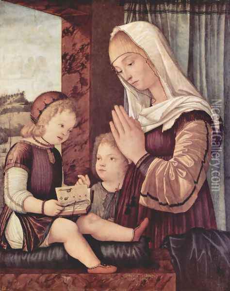 Mary and John the Baptist praying to the Christ child Oil Painting - Vittore Carpaccio