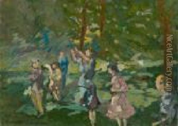 Children Playing In A Park. Oil Painting - Konstantin Alexeievitch Korovin
