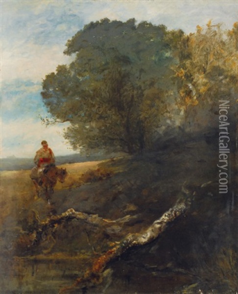 Landscape With Horseman Oil Painting - Adolf Schreyer