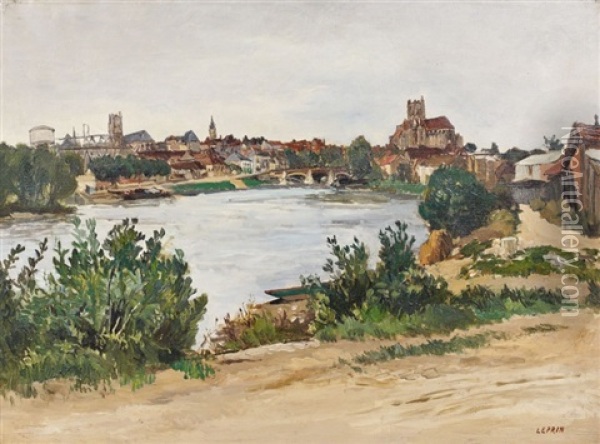 Auxerre, Les Bords De L'yonne Oil Painting - Marcel Francois Leprin