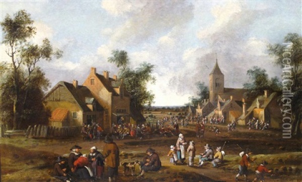Busy Village Scene Oil Painting - Joost Cornelisz. Droochsloot