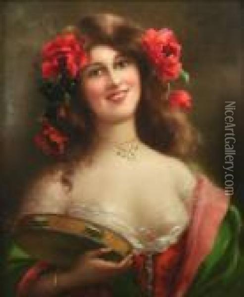 Une Femme Au Tambourin Oil Painting - Emile Vernon