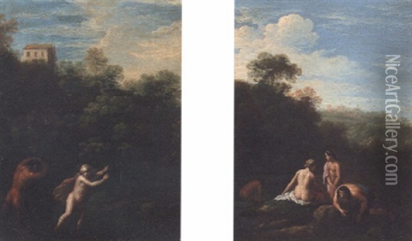 Pan And Syrinx Oil Painting - Cornelis Van Poelenburgh