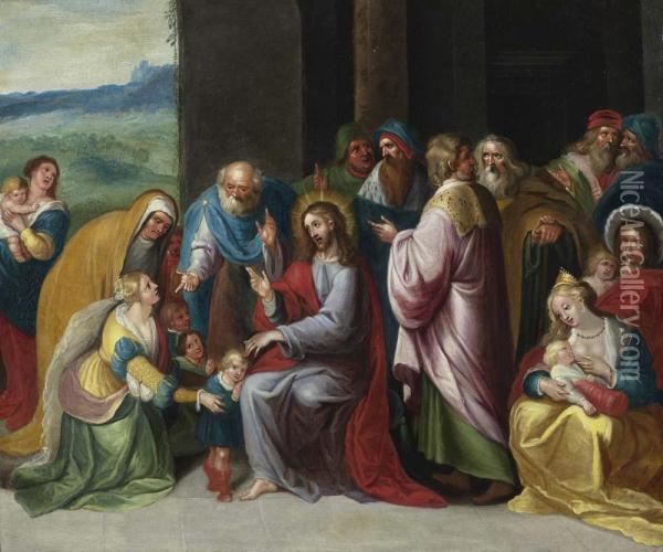 Christ Blessing The Children. Oil Painting - Ambrosius Francken II