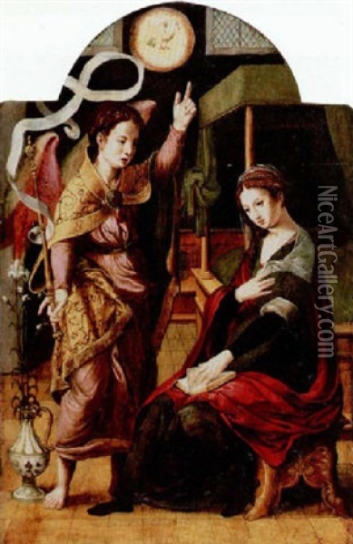 The Annunciation Oil Painting - Pieter Coecke van Aelst the Elder