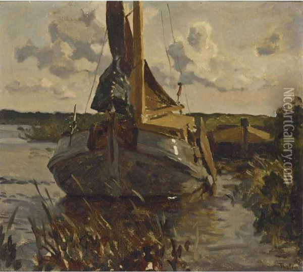 A Moored Boat Oil Painting - Willem Bastiaan Tholen