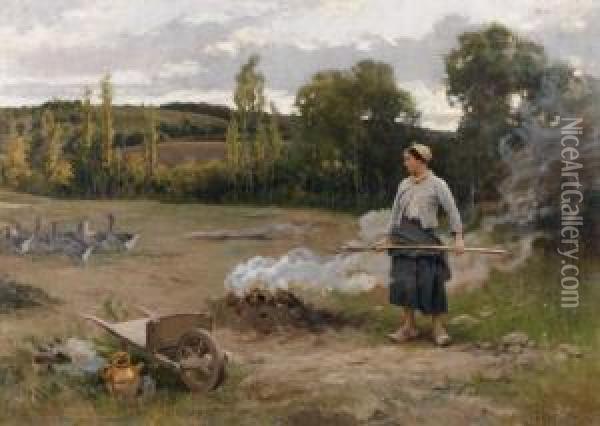 La Gardeuse D'oies Oil Painting - Edouard Bernard Debat-Ponsan