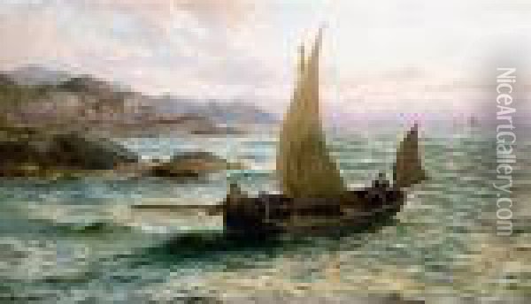 Fishermen Returning, Morning At Stone Head, Connemara, Ireland Oil Painting - Thomas Rose Miles