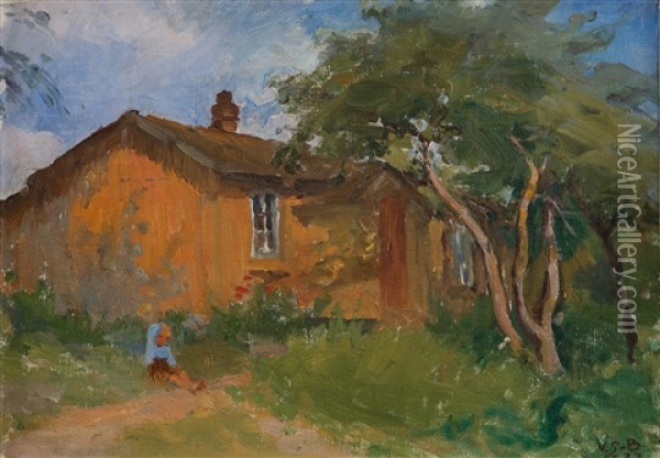 Boy In The Yard Oil Painting - Venny Soldan-Brofeldt