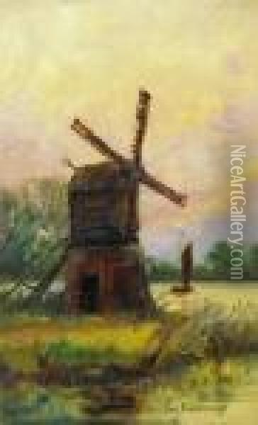 Landscapes With Windmill And Watermill Oil Painting - William Harrison Scarborough