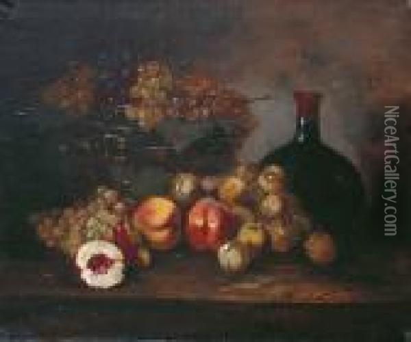 Nature Morte Aux Fruits Et A La Carafe Oil Painting - Alphonse de Neuville